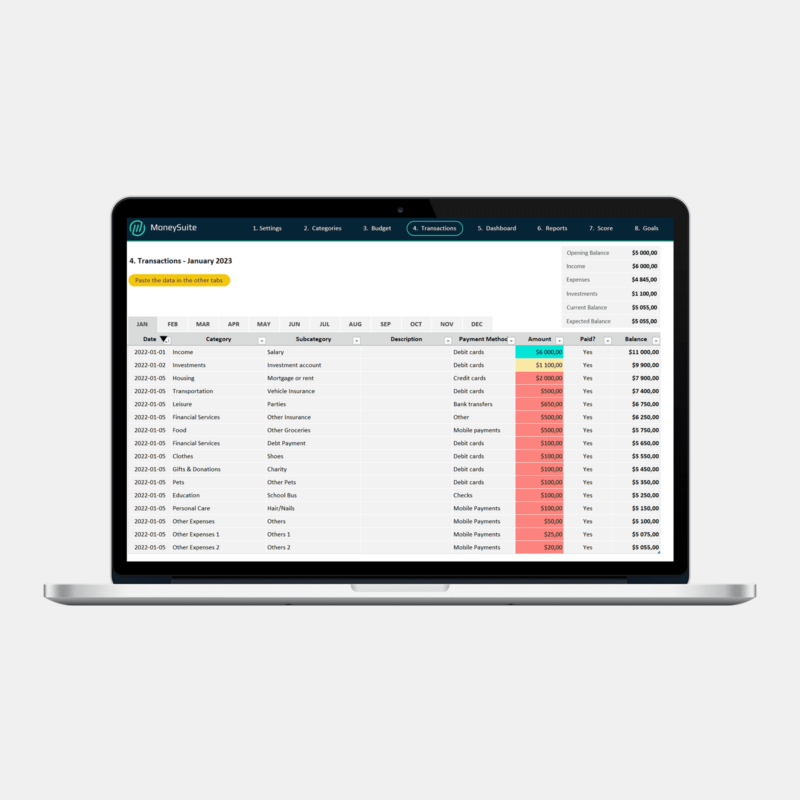 Personal Budget Template - Transactions 1
